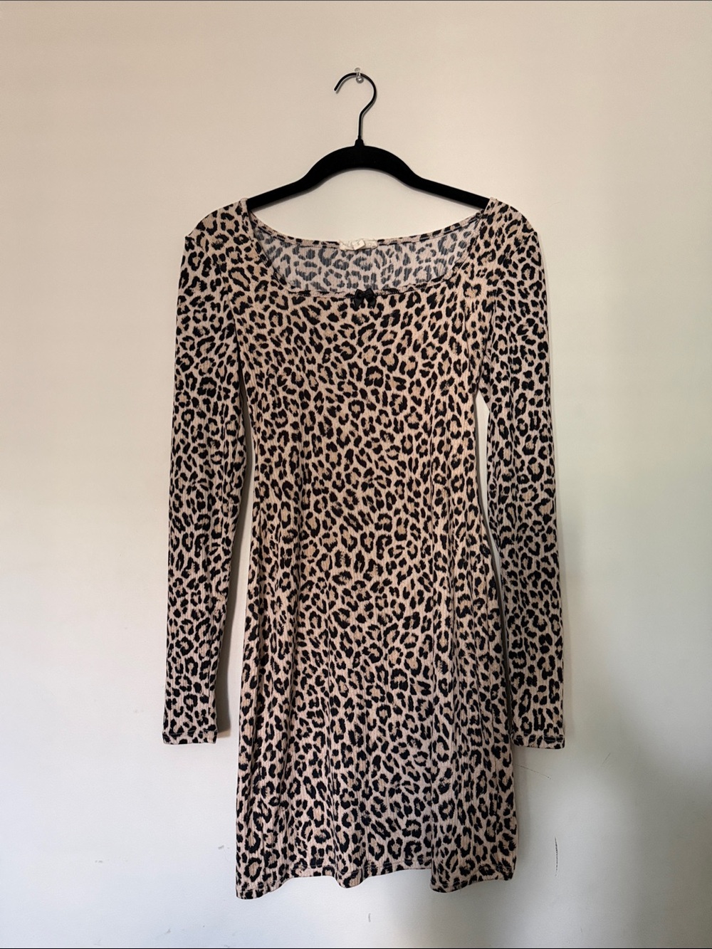 See You Monday Leopard-Print Long Sleeve Dress - Beige & Black